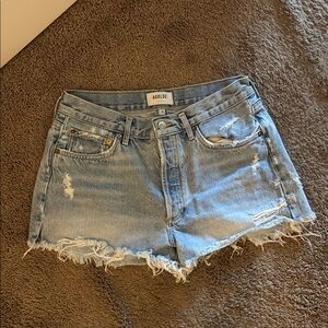 Agolde Blue Jean Shorts Distressed Raw Hem